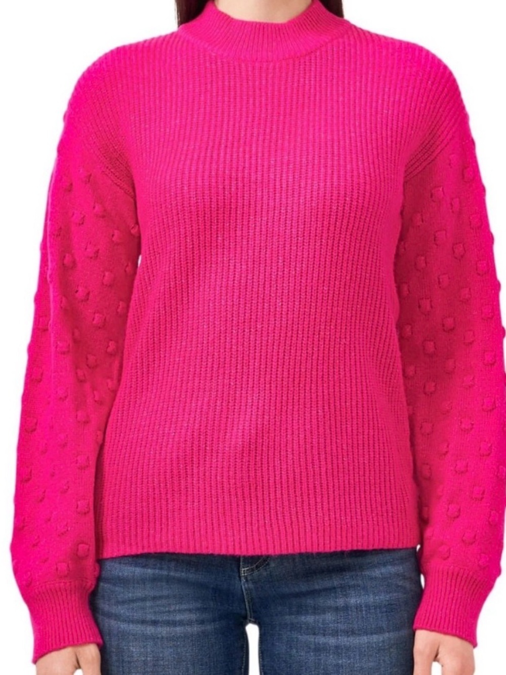 Vince Camuto Women's Bobble Stitch Sleeve Pullover Sweater in Aurora Pink.